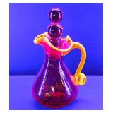 Mid Century amberina cadmium crackle glass cruet