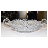 Vintage double handled glass hobstar candy dish,