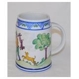 Hand painted ceramic folk art beer stein, signed,