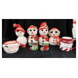 4 kitschy vintage hand crocheted Santa & snowman