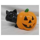 Hand painted ceramic black cat pumpkin light