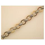 10K yellow & faceted white gold 7' link bracelet -