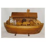 Wooden Noah's Ark folk art shelf w/ animals & pegs
