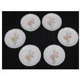 6 pink floral porcelain butter pats, stamped 57