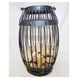 Barrel shaped metal wine cork keeper w/