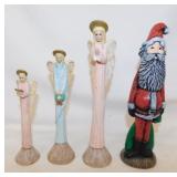 4 hand painted ceramic Santa Claus & angels,