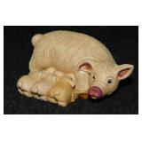 Signed COAD Peru clay pottery sow & piglets,