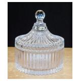 Mikasa Diamond Fire ribbed glass candy dish w/