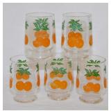 5 vintage Anchor Hocking orange juice glasses,