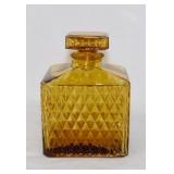 Mid Century amber diamond point glass decanter w/