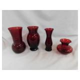 4 vintage Anchor Hocking Royal Ruby Red glass bud