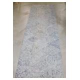 Gray runner rug w/ fuchsia highlights in
