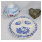 Flow Blue style heart shaped trinket dish -