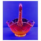 Fenton or Indiana Glass red amberina basket art