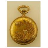 Arnex 17 jewel pocket watch w/ hunting doe & duck