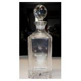 Heavy square crystal decanter w/ etched shooting