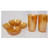 Set of 4 Mid Century Marigold Carnival glass mini