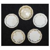 5 gilded scroll porcelain butter pats, unmarked