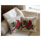 Pair of latch hook Cardinal throw pillows -
