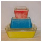 Pyrex primary refrigerator dishes, rough