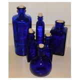 8 cobalt glass jars - Heavy crystal bottle