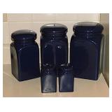 Ceramic cobalt kitchen canisters - Matching S&P