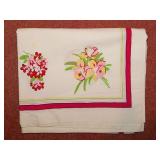 Vintage cotton floral tablecloth, a few faint