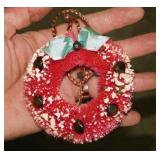Christmas: Pink flocked bottle brush wreath -