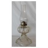 2 antique glass oil lamps, small one is cracked