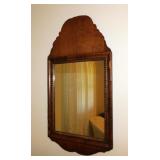 Antique walnut framed wall mirror w/ scalloped