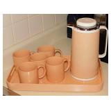 Coffee carafe w/ matching mugs & tray
