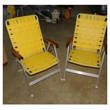Two 1970's webbed folding lawn chairs w/ aluminum
