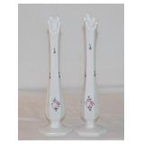 Pair of hand painted milk glass bud vases