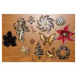 12 vintage brooch pins: Trifari - Napier -