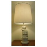Vintage ceramic Joan of Arc table lamp w/ pleated