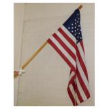 2 US American house flags w/ wooden flag pole