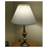 Brass table lamp w/ pleated linen shade, 30' tall