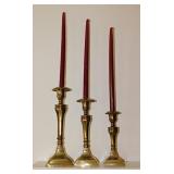 Set of 3 Stiffel brass candlesticks, tallest is