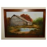 Original rustic landscape oil painting on canvas