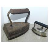 Antique cast sad iron & miniature child's toy