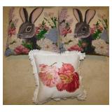 2 hand hooked Spring bunny rabbit throw pillows -