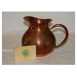 Tagus Portugal solid copper water pitcher,