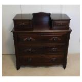 Antique mahogany 3 drawer dresser w/ hankie boxes,
