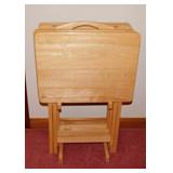 Set of 4 wooden TV trays on stand