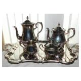 Silverplate coffee & tea server set w/ tray -