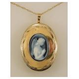 14K yellow gold Angel Cameo locket pendant on