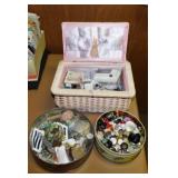 Vintage sewing basket - 2 tins of buttons &