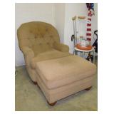 Vintage upholstered armchair & matching ottoman
