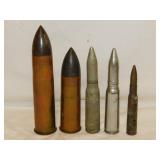 Vintage military artillery rounds, no shipping