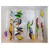 Fishing lures in 2 compartment storage containers
